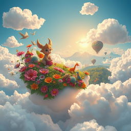 A dreamy representation of Ramu's imagination, where vibrant and surreal elements blend together