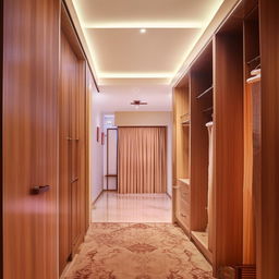 A 3000 sq feet room bathed in soft, radiant lighting and furnished with an elegantly designed almirah.