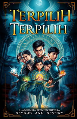 A dramatic book cover for a fantasy novel titled 'Terpilih'