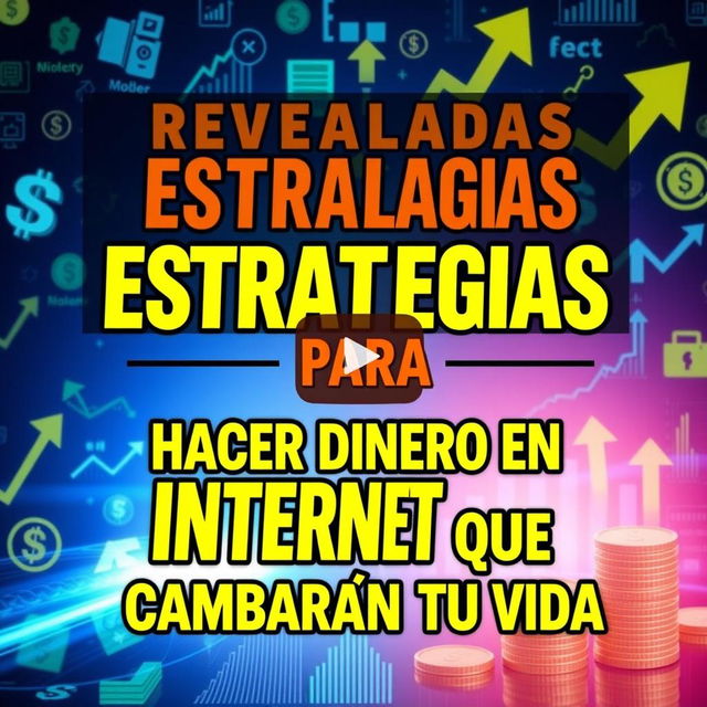 A vibrant and engaging YouTube thumbnail for a video titled "Reveladas Estrategias Impactantes para Hacer Dinero en Internet que Cambiarán Tu Vida"