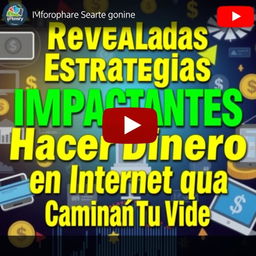 A vibrant and engaging YouTube thumbnail for a video titled "Reveladas Estrategias Impactantes para Hacer Dinero en Internet que Cambiarán Tu Vida"