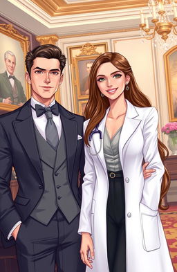 A narrative illustration depicting a young man, the only child of a wealthy family, dressed in an elegant suit that signifies his affluent background