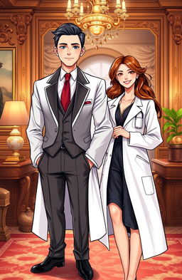 A narrative illustration depicting a young man, the only child of a wealthy family, dressed in an elegant suit that signifies his affluent background