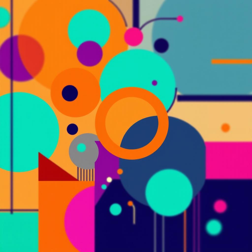 A vibrant and eye-catching 2D profile photo featuring an abstract geometric design, full of bold colors like teal, orange, and purple