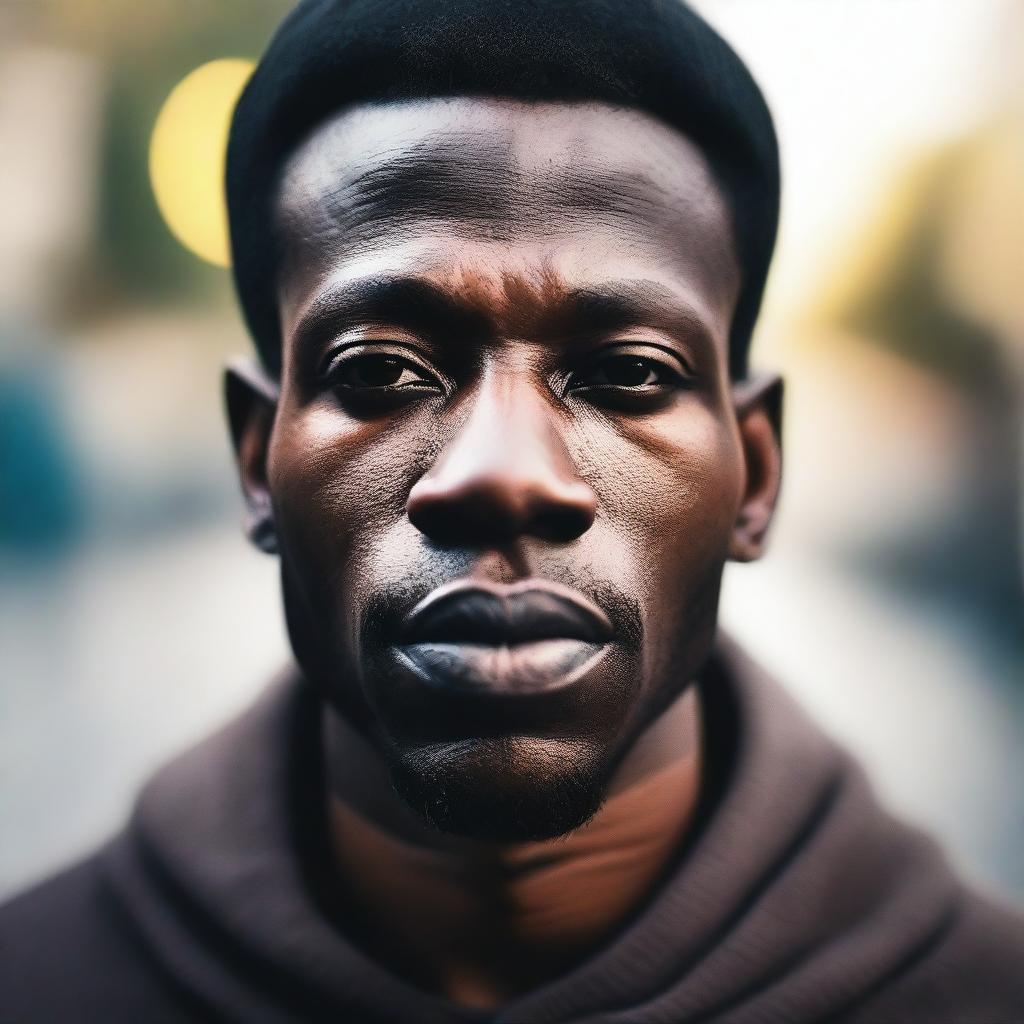 A high-resolution image featuring a blurred bokeh of a black man