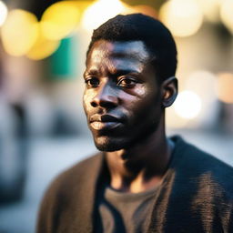 A high-resolution image featuring a blurred bokeh of a black man