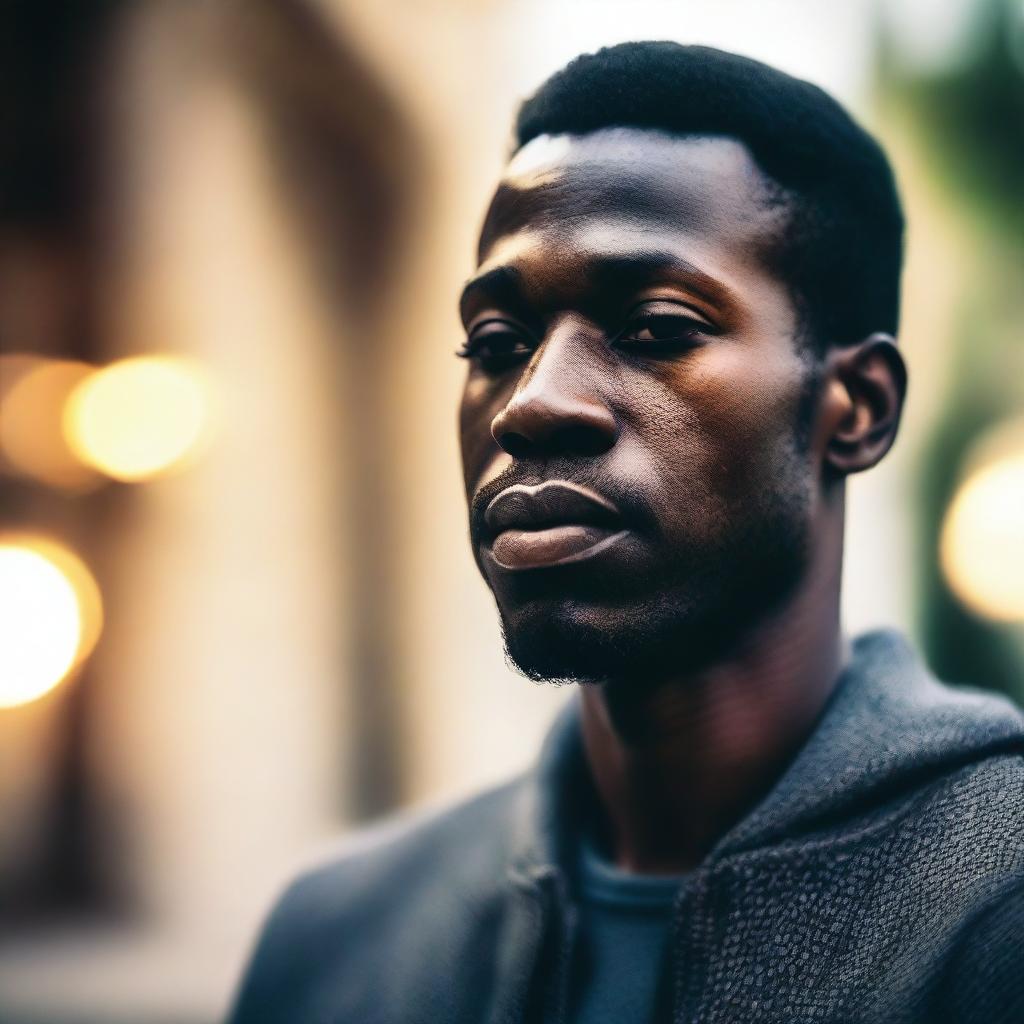 A high-resolution image featuring a blurred bokeh of a black man