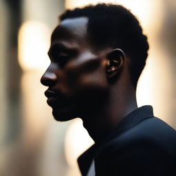 A high-quality image depicting a blurred bokeh of a black man's silhouette