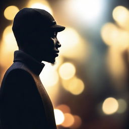 A high-quality image depicting a blurred bokeh of a black man's silhouette