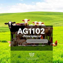 A sleek and professional cover page for a livestock production course titled 'AG1102: Principles of Livestock Production'