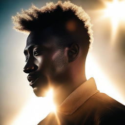 A top-quality image depicting the silhouette of a black man, enhanced with a lens flare