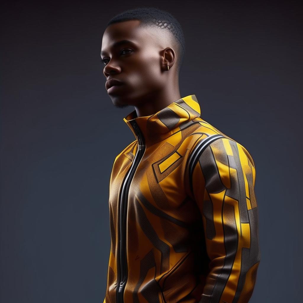 male in futuristic African track suit