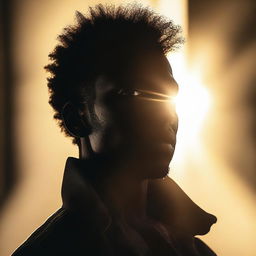 A top-quality image depicting the silhouette of a black man, enhanced with a lens flare