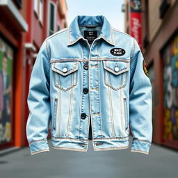 A stylish boys' denim jacket designed with a trendy, modern flair