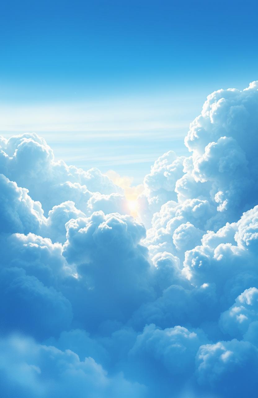 A breathtaking digital painting of a beautiful sky revealed through fluffy blue clouds