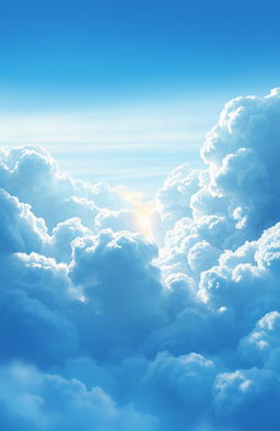 A breathtaking digital painting of a beautiful sky revealed through fluffy blue clouds