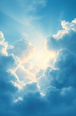 A breathtaking digital painting of a beautiful sky revealed through fluffy blue clouds