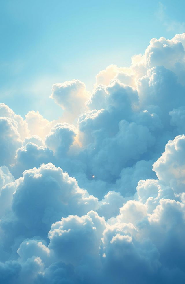 A breathtaking digital painting of a beautiful sky revealed through fluffy blue clouds