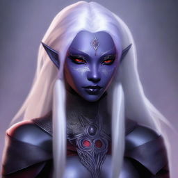 A high-quality digital art piece featuring a young drow woman