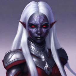 A high-quality digital art piece featuring a young drow woman