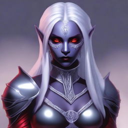 A high-quality digital art piece featuring a young drow woman