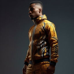 male in futuristic African track suit