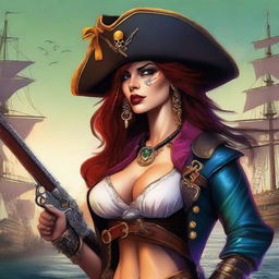 An impressive digital art image showcasing a badass pirate woman