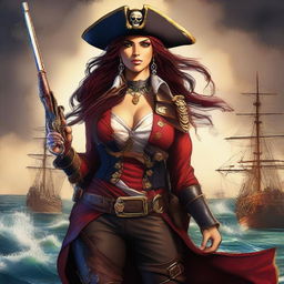 An impressive digital art image showcasing a badass pirate woman