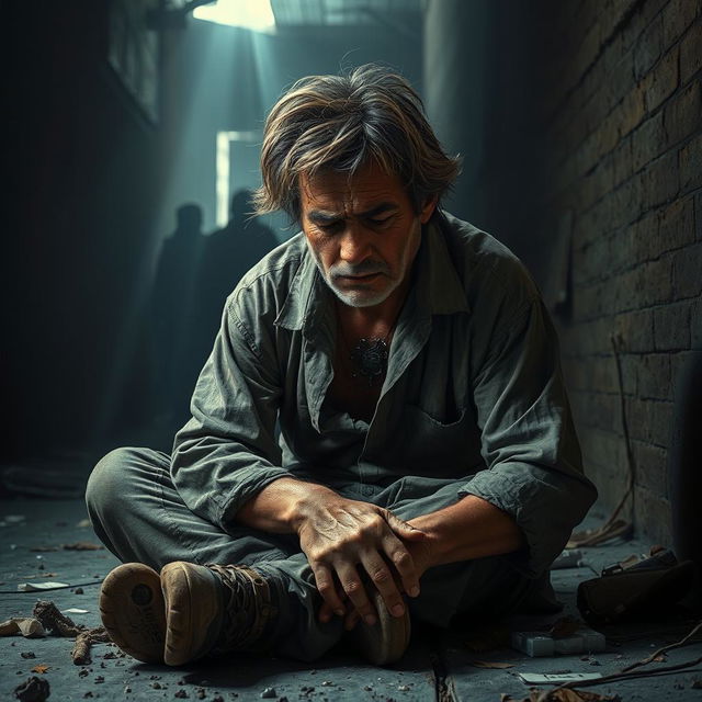 A powerful depiction of a person in distress, showcasing emotional pain and vulnerability