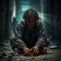 A powerful depiction of a person in distress, showcasing emotional pain and vulnerability