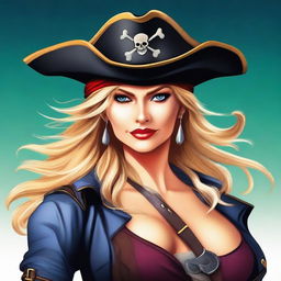 This is a high-quality digital art image featuring a badass blonde female pirate