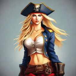 This is a high-quality digital art image featuring a badass blonde female pirate