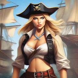 This is a high-quality digital art image featuring a badass blonde female pirate