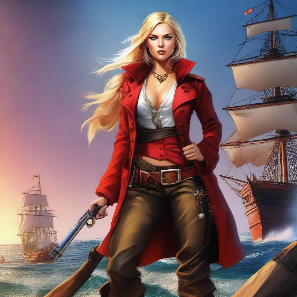 This digital art piece presents a badass blonde female pirate