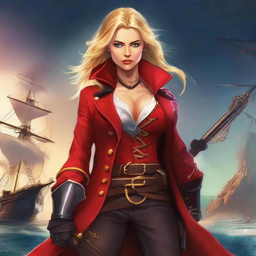 This digital art piece presents a badass blonde female pirate