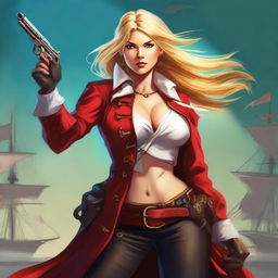 This digital art piece presents a badass blonde female pirate