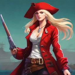 This digital art piece presents a badass blonde female pirate