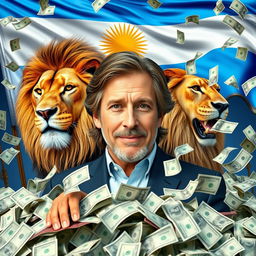 A vibrant and eye-catching YouTube thumbnail featuring Javier Milei, the president of Argentina, looking charismatic and confident