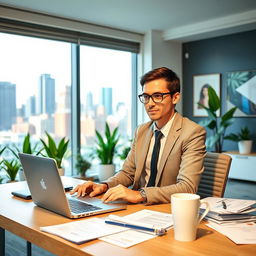 A clear and sensible resume based on the following description: an individual working in a modern office environment, showcasing skills in project management and problem-solving