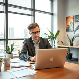 A clear and sensible resume based on the following description: an individual working in a modern office environment, showcasing skills in project management and problem-solving