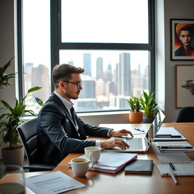 A clear and sensible resume based on the following description: an individual working in a modern office environment, showcasing skills in project management and problem-solving