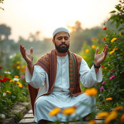 A touching image of a Muslim man in a moment of prayer, earnestly praying for his sibling
