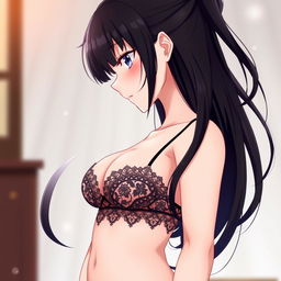 A side angle view of Nezuko, a character from Demon Slayer, wearing elegant and stylish lingerie