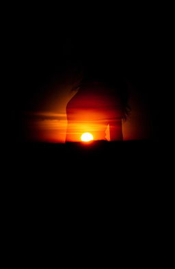 A striking silhouette of a woman, with the full figure filled with a vibrant sunset scene