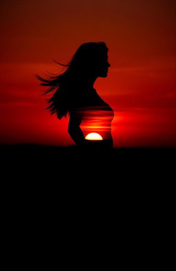 A striking silhouette of a woman, with the full figure filled with a vibrant sunset scene