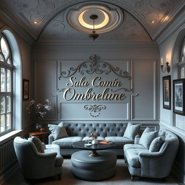 An enchanting common room for 'Ombrelune' at Beauxbatons, designed with a serene and elegant ambiance
