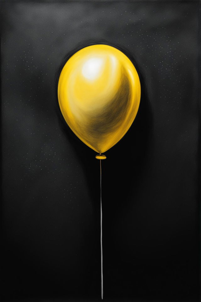 This is a simple yet captivating charcoal drawing of a single, vibrant yellow balloon