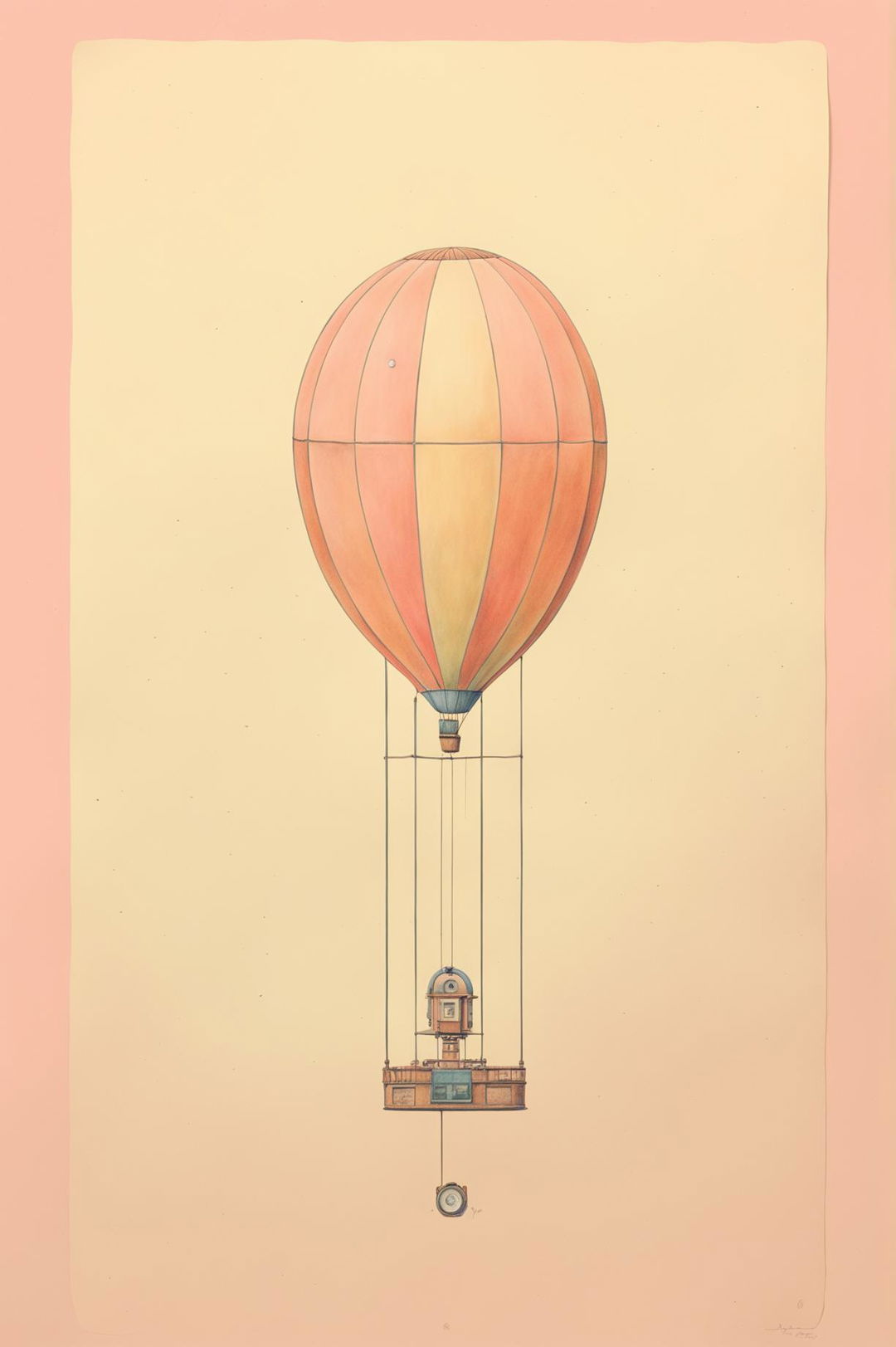 This is a high-quality drawing of a balloon, inspired by the distinctive style of Wes Anderson