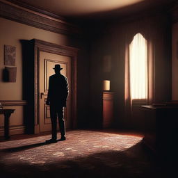 A digital art image depicting a suspense-filled murder mystery scene