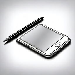 A meticulously detailed, black and white pencil sketch of an iPhone